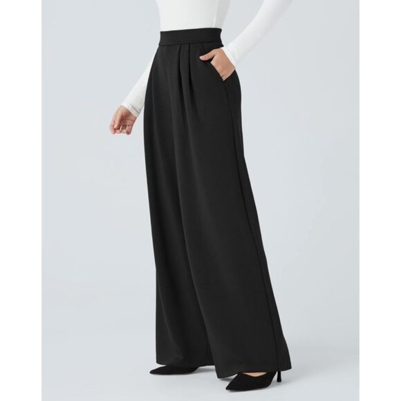 Halara High Waisted Pocket Wide Leg Work Pants Sz XL Womens Black Thick Soft Mat - Picture 8 of 16